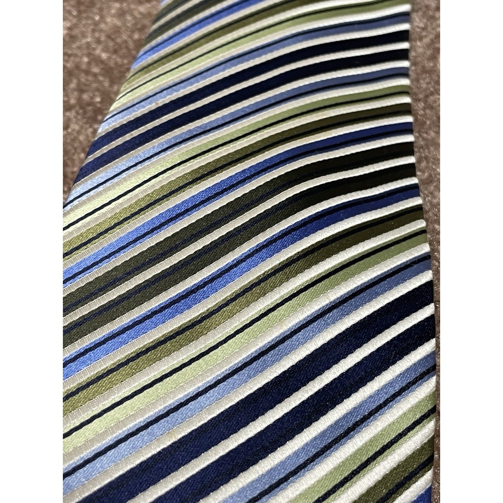 Bruno Piattelli Tie Silk Mens Designer Necktie Blue Green Stripe Handmade 3.75"